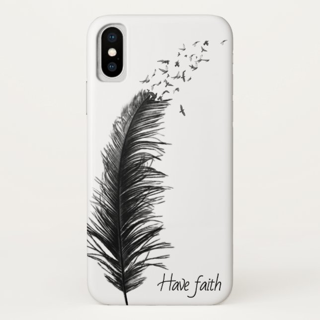 Funda De Case-Mate Para iPhone pluma negra con pájaros volando (Reverso)