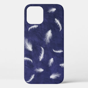 Funda Para iPhone 12 Plumas Blancas En Cuero Púrpura