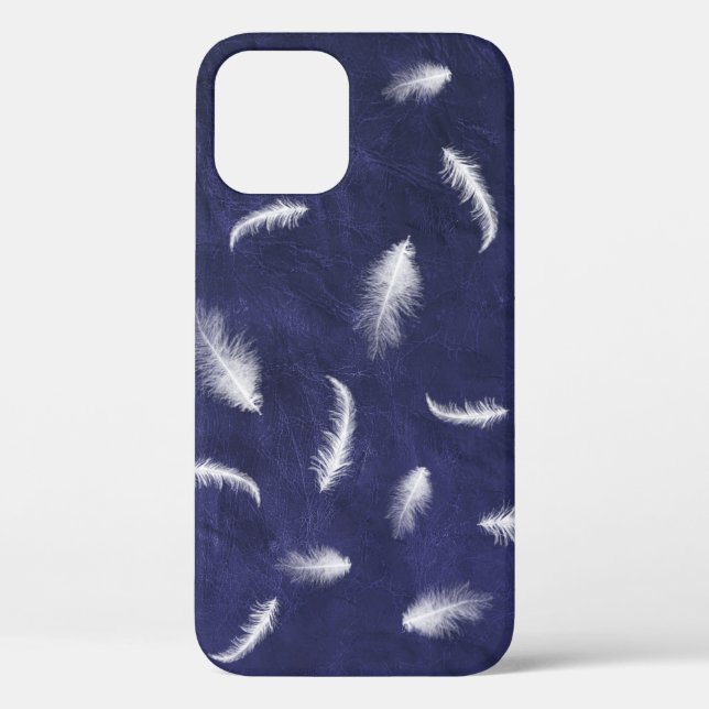 Funda De Case-Mate Para iPhone Plumas blancas sobre cuero morado (Reverso )