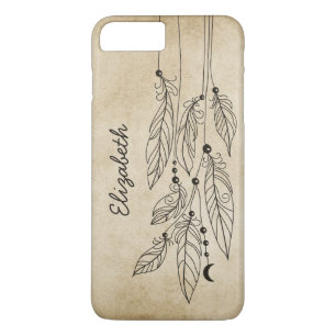 Funda Para iPhone 8 Plus/7 Plus Plumas bohemias que dibujan el fondo del vintage