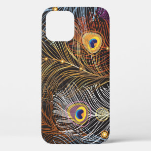 Funda Para iPhone 12 Plumas de pavo real dorado: patrón oscuro.
