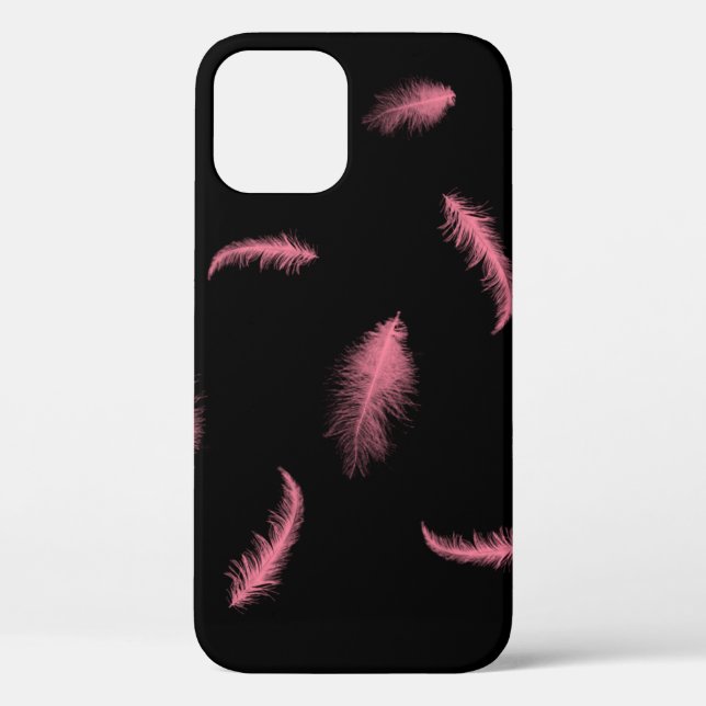 Funda De Case-Mate Para iPhone Plumas rosadas sobre negro (Reverso )