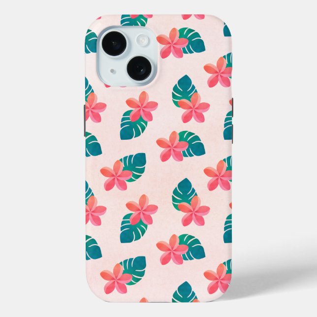 Funda De Case-Mate Para iPhone Plumeria de acuarela rosada con patrón hawaiano fl (Reverso )