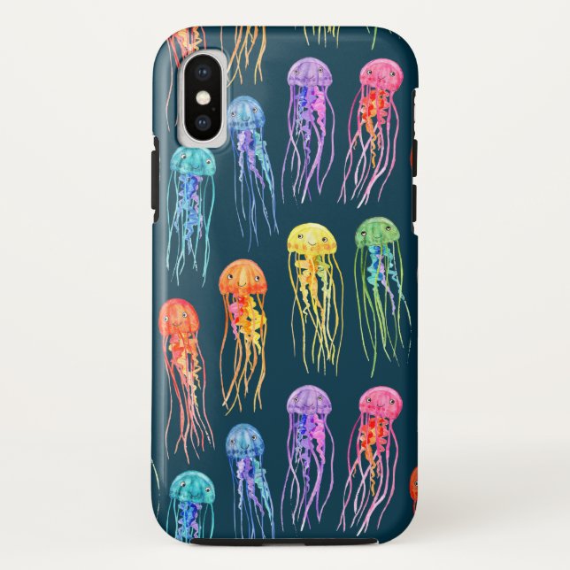 Funda De Case-Mate Para iPhone Pocas medusas del arco iris en oscuridad (Reverso)
