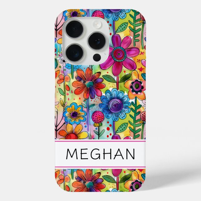 Funda De Case-Mate Para iPhone Poder Floral Retro Groovy Personalizado (Reverso )