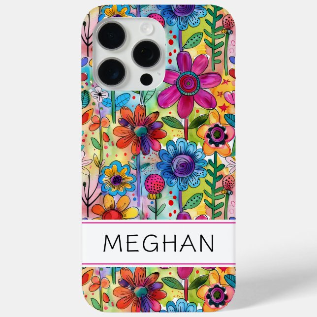 Funda De Case-Mate Para iPhone Poder Floral Retro Groovy Personalizado (Reverso )