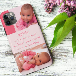 Funda Para iPhone 11 Pro Max Poema de mamá con 2 fotos de niñas rosadas