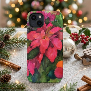 Funda Para iPhone 13 Poinsettia de Navidad Pintura Original en Acuarela