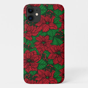 Funda Para iPhone 11 Poinsettia, patrón de Navidades