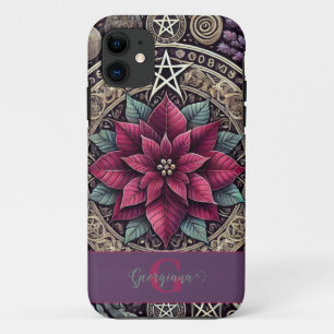 Funda Para iPhone 11 Poinsettia personalizada Pentagram Mandala