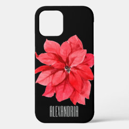 Funda Para iPhone 12 Poinsettia roja sobre el nombre personal negro