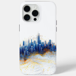 Funda Para iPhone 15 Pro Max Pointillismo azul y amarillo arquitectura urbana