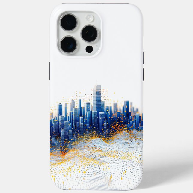 Funda De Case-Mate Para iPhone Pointillismo azul y amarillo arquitectura urbana (Reverso )