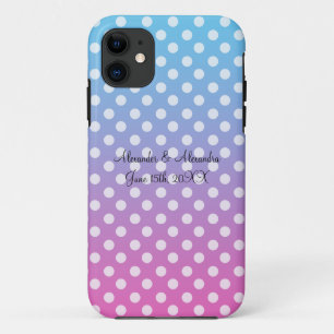 Funda Para iPhone 11 Polka azul y rosa hace favores de boda