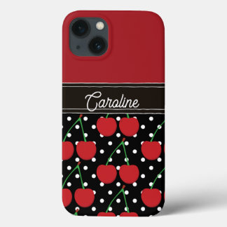 Funda Para iPhone 13 polka negro de cerezo rojo pega vintage personaliz