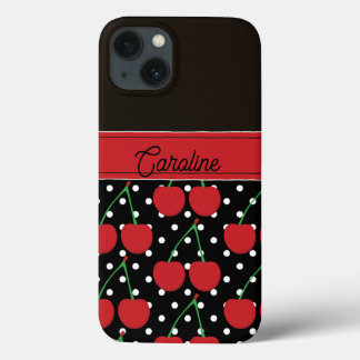 Funda Para iPhone 13 polka negro de cerezo rojo pega vintage personaliz