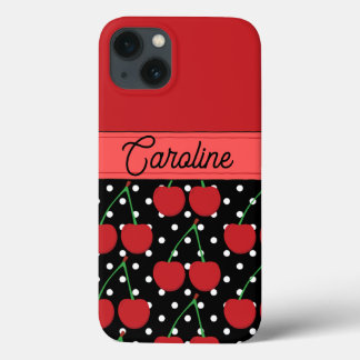 Funda Para iPhone 13 polka negro de cerezo rojo pega vintage personaliz