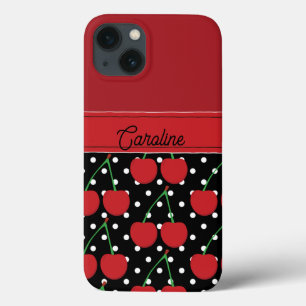 Funda Para iPhone 13 polka negro de cerezo rojo pega vintage personaliz