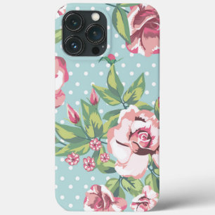 Funda Para iPhone 13 Pro Max Polka retro lindo puntos de patrón floral rosa l a