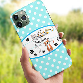 Funda Para iPhone 13 Polkadot azul y blanco, lindo personalizado de gat