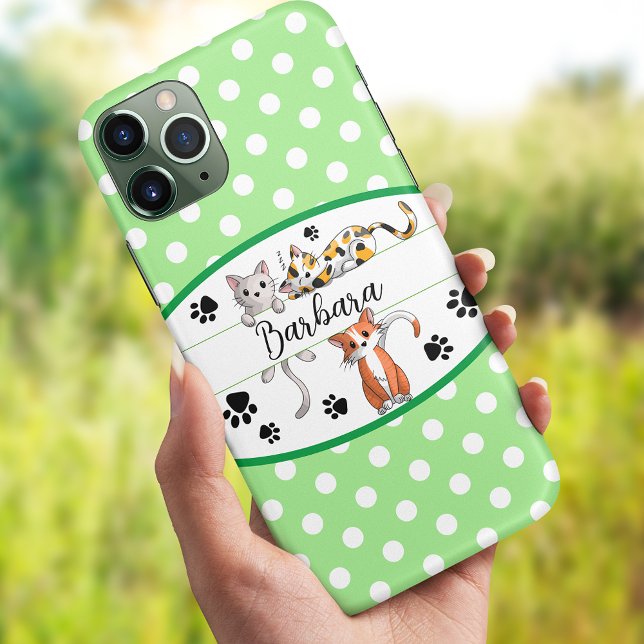 Funda De Case-Mate Para iPhone Polkadot verde y blanco, personalizado de gatitos  (Subido por el creador)