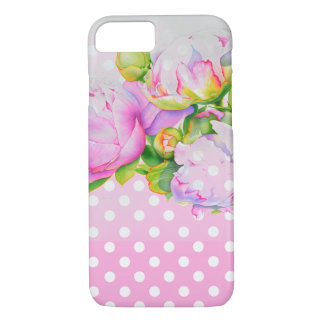 Funda De Case-Mate Para iPhone Polkadots florales clásicos de peonía blanca rosa  (Reverso)