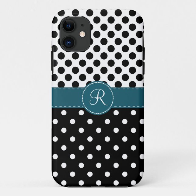 Funda De Case-Mate Para iPhone Polkadots y monograma cosido trullo de la cinta (Reverso)