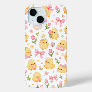 Funda Para iPhone 15 Pollito Dulce y Jardín de Lazos