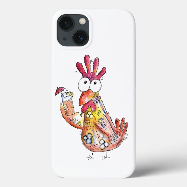 Funda De Case-Mate Para iPhone Pollo caprichoso con bebida tropical (Reverso)