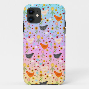 Funda Para iPhone 11 Pollos en el jardín al atardecer