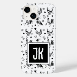 Funda Para iPhone 14 De Case-Mate Pollos Personalizados blancos y negros monogramado