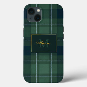 Funda Para iPhone 13 Polo de Cuadros Escoceses Verde Oscuro con Monogra