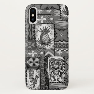 Funda Para iPhone X Pomaika’i Tiki Hawaii Vintage Tapa Gray
