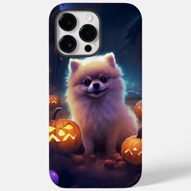 Funda De Case-Mate Para iPhone Pomerania de Halloween con calabazas aterradoras (Reverso )