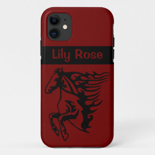 Funda Para iPhone 11 Pony Horse Bronco Stallion Steed Ruby Red Line Art