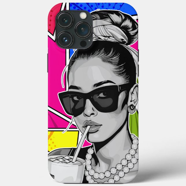 Funda De Case-Mate Para iPhone Pop Art Retrô Mulher Fashion Preto e Branco  (Reverso )