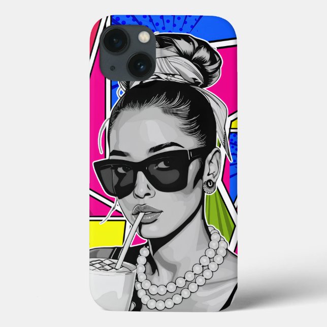 Funda De Case-Mate Para iPhone Pop Art Retrô Mulher Fashion Preto e Branco  (Reverso)