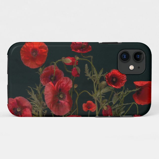 Funda De Case-Mate Para iPhone Poppies rojos en negro (Reverso (horizontal))