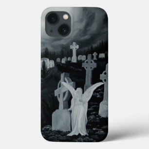 Funda Para iPhone 13 Por la noche en el cementerio - ángel con cuervo