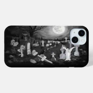 Funda Para iPhone 15 Mini Por la noche en el cementerio - Ángel con el diabl