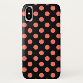 Funda Para iPhone X Pos de la polka de coral vivos en negro