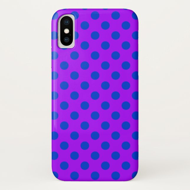 Funda De Case-Mate Para iPhone Pos de polka azul sobre morado (Reverso)