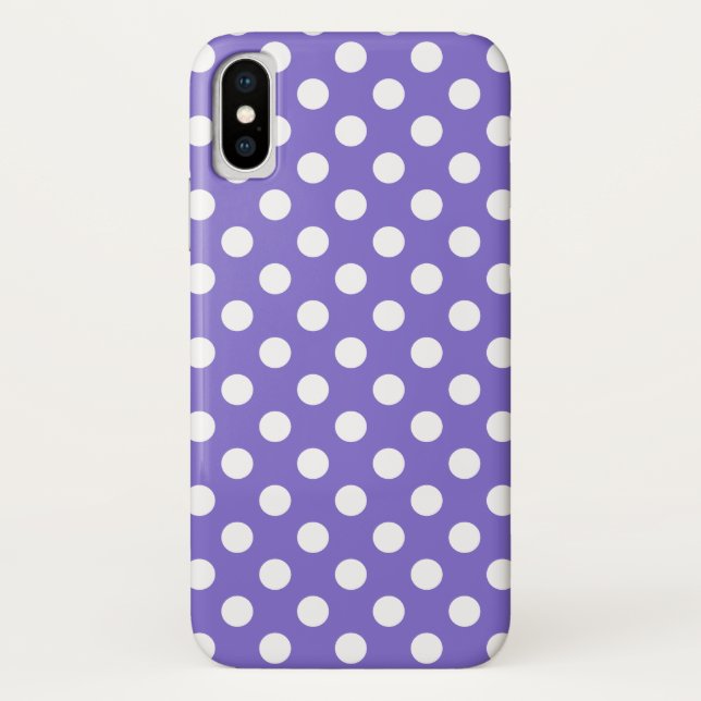 Funda De Case-Mate Para iPhone Pos de polka blanco en periwinkle (Reverso)