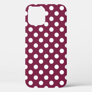 Funda Para iPhone 12 Pos de polka blanco sobre burdeos
