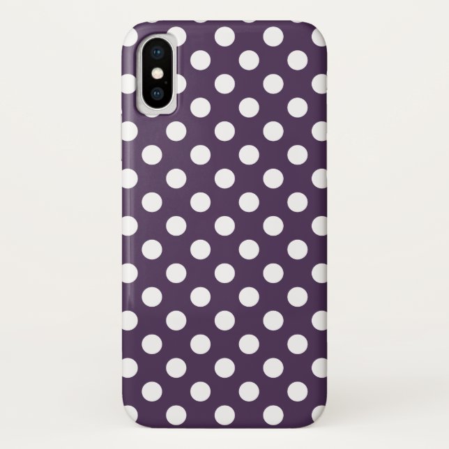 Funda De Case-Mate Para iPhone Pos de polka blanco sobre púrpura de ciruela (Reverso)