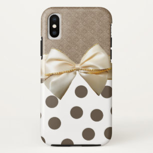Funda Para iPhone X Pos de polka color marrón marrón blanco dársena