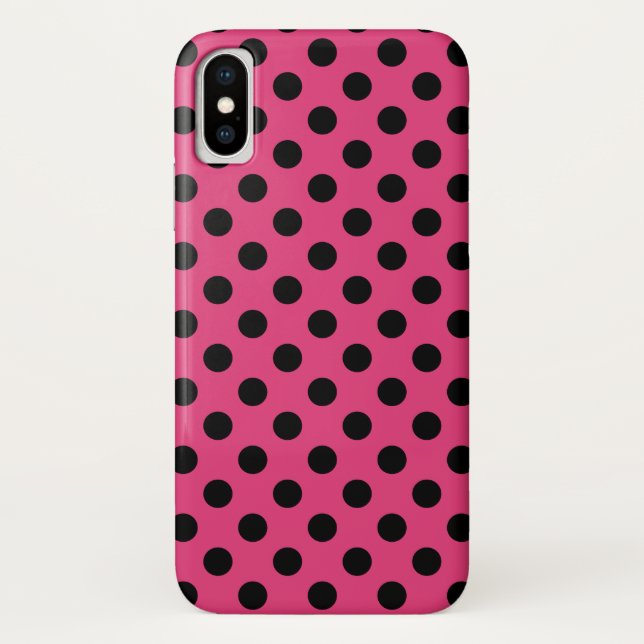 Funda De Case-Mate Para iPhone Pos de polka negro en fucsia (Reverso)
