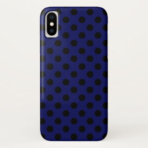 Funda Para iPhone X Pos de polka negro sobre azul marino