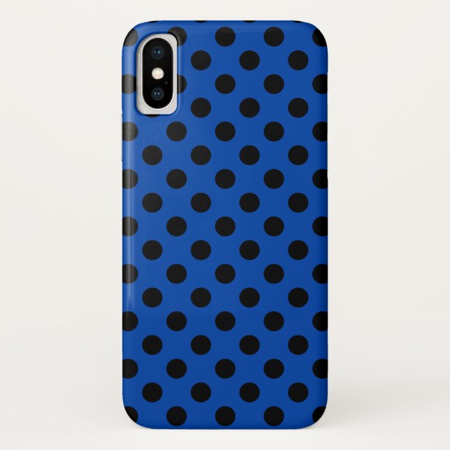 Funda De Case-Mate Para iPhone Pos de polka negro sobre azul real (Reverso)