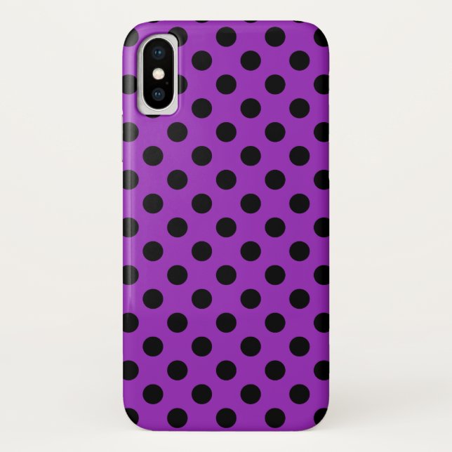 Funda De Case-Mate Para iPhone Pos de polka negro sobre morado (Reverso)